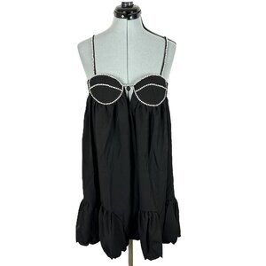 Rhinestone Strappy Ruffle Hem Mini Dress Y2K Style M Black
